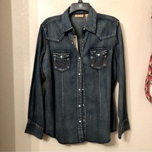 Wrangler Western Shirt Denim Snap Long Sleeve L